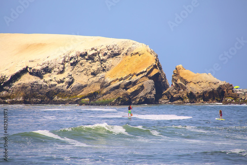 Rock formations and waves in Punta Hermosa, Peru
