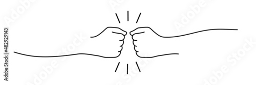 Fist bumping banner hand drawn with single line