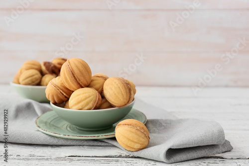 Bowls of tasty walnut shape...