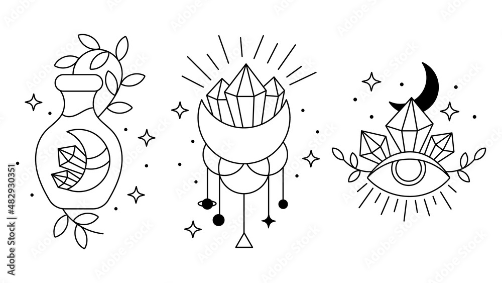 custom made wallpaper toronto digitalWitchcraft set, mystic magical symbols, hand drawn mystery collection, modern boho style elements for print design potion. Vector icons and logo illustration, on white background	