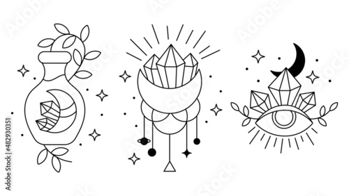 Wallpaper Mural Witchcraft set, mystic magical symbols, hand drawn mystery collection, modern boho style elements for print design potion. Vector icons and logo illustration, on white background	 Torontodigital.ca