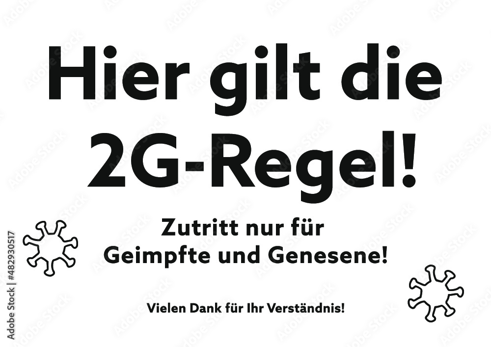 Fototapeta premium 2G Türschild,, Hinweisschild , Coronaregeln