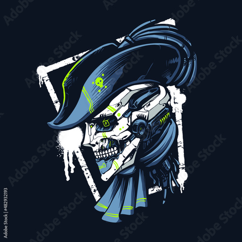 the pirate robot skull illustration