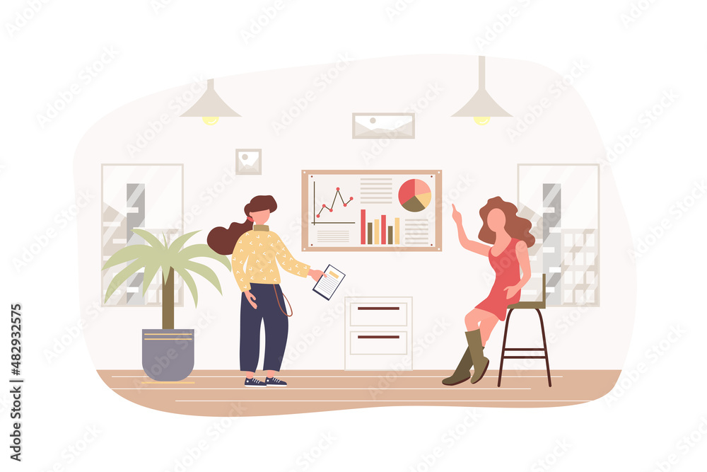Benchmarking analysis modern flat concept. Employee examines data of competitors company, conducts analysis, creates successful strategy. Vector illustration with people scene for web banner design Benchmarking analysis modern flat concept. Employee examines data of competitors company, conducts analysis, creates successful strategy. Vector illustration with people scene for web banner design