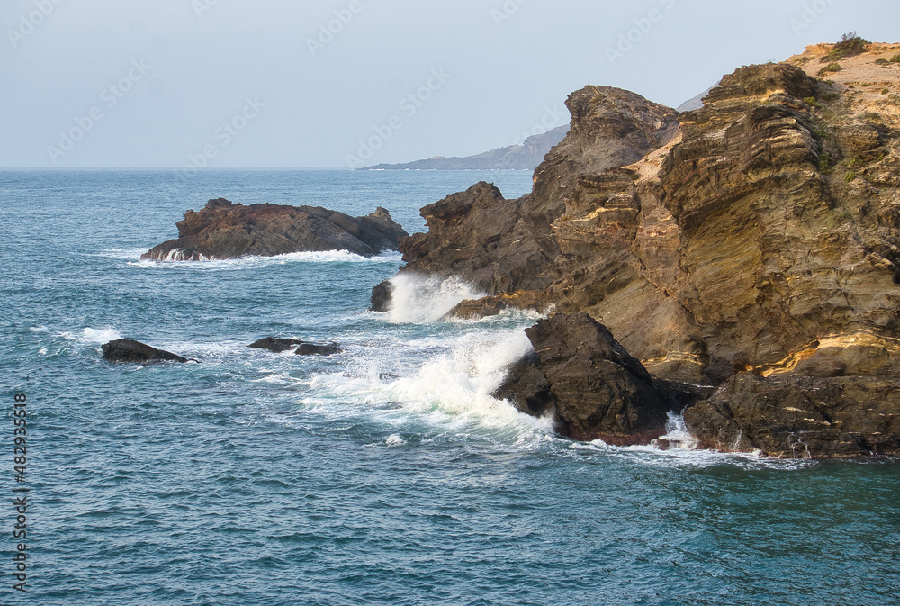 Seascape. Waves breaking on the rocks.