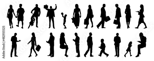 Vector illustration, Outline silhouettes of people, Contour drawing, people silhouette, architecture sketch people , Silhouette of sitting people, Architectural set