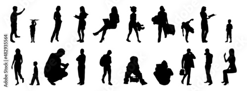Vector illustration, Outline silhouettes of people, Contour drawing, people silhouette, architecture sketch people , Silhouette of sitting people, Architectural set