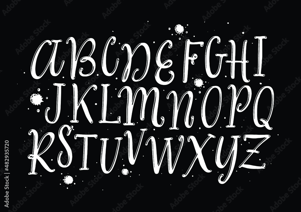 Vector hand drawn alphabet isolated on white background. Brush painted letters. Decorative artistic font. Black letters.	
