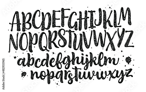 Vector hand drawn alphabet isolated on white background. Brush painted letters. Decorative artistic font. Black letters.	
