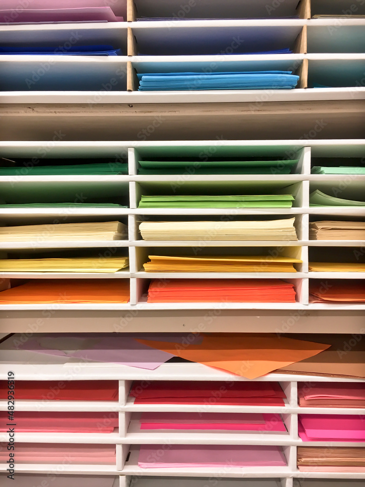 Multi Color Printer Paper Organized on Shelves Stock Photo Adobe Stock