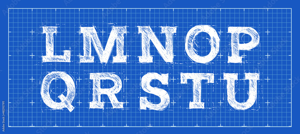 Fototapeta premium Alphabet in style of a technical drawing. Hand line abc set. Sketched font. Vector illustration.