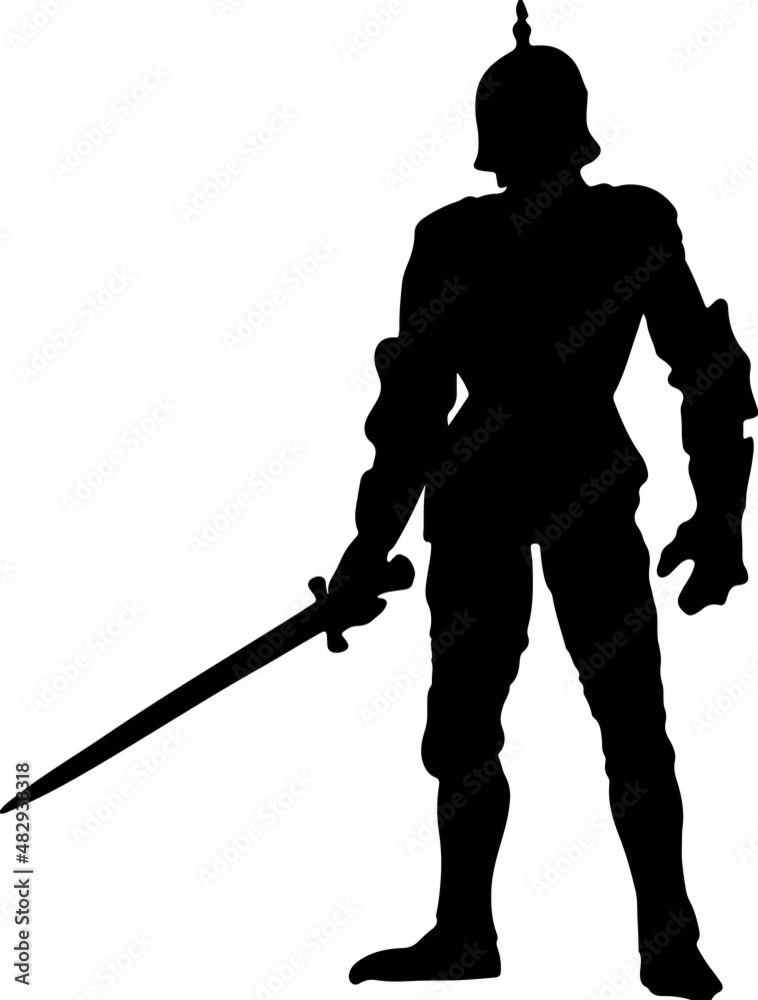 A medieval warrior with sword and spears. The vector silhouette of an assassin who attacks the enemy A medieval warrior with sword and spears. The vector silhouette of an assassin who attacks the enemy