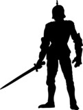 A medieval warrior with sword and spears. The vector silhouette of an assassin who attacks the enemy	