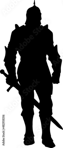 A medieval warrior with sword and spears. The vector silhouette of an assassin who attacks the enemy 