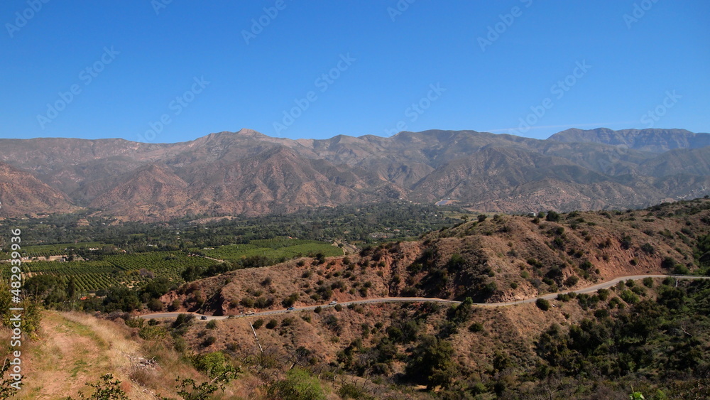 View of the valley of the mountains in Ojai Valley