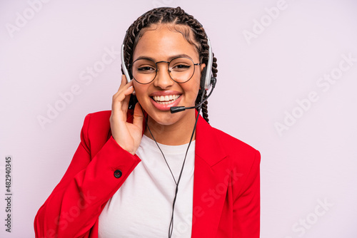 afro black woman with braids. telemarketer concept photo