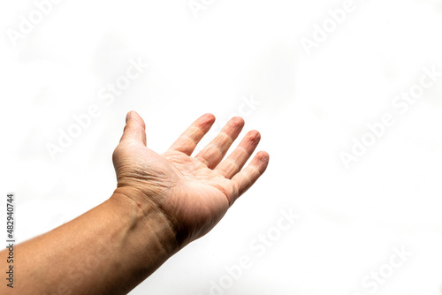 Open man hand on white background