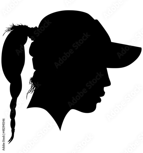 women profile picture with long hair and tennis head sun protection visor realistic silhouette