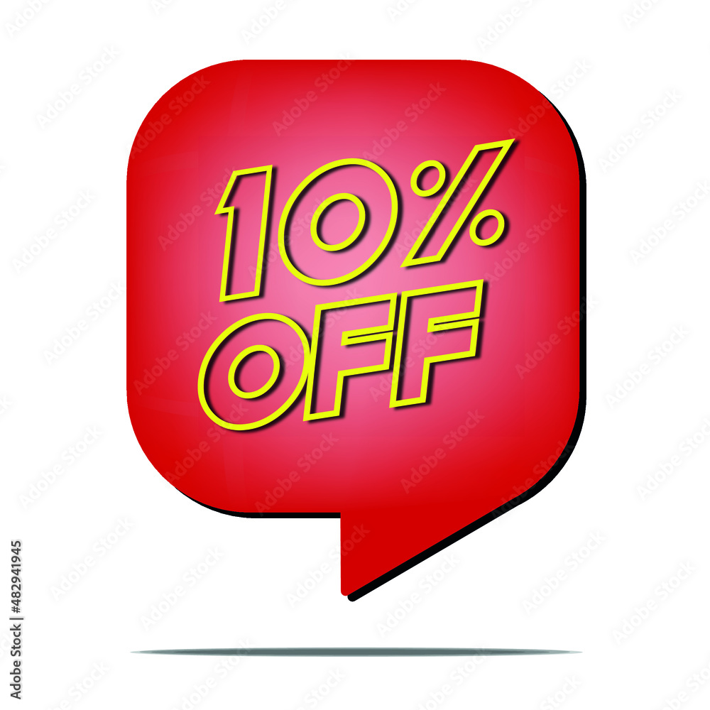 10 percent off. Discount for promotions. Red balloon with transparent background. Label for discount. 10 percent off. Discount for promotions. Red balloon with transparent background. Label for discount.