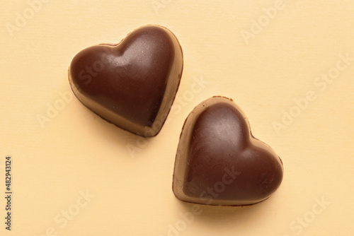 Two heart-shaped dark choco...