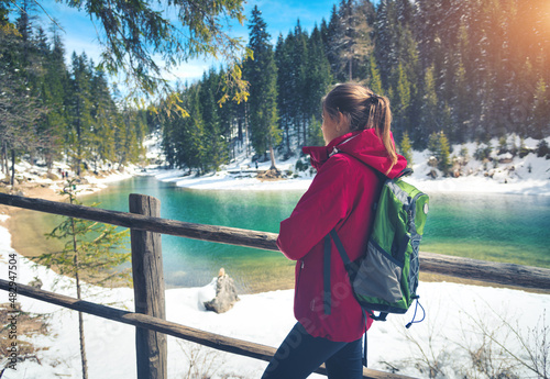 Young woman with backpack i...