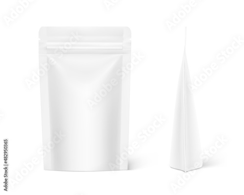 Pouch bag mockup on white background. Vector illustration. Front and side view. Can be use for template your design, presentation, promo, ad. EPS10.	
