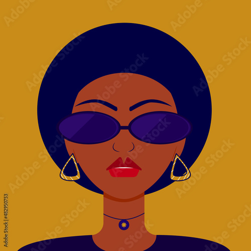 The beautiful Woman with the Red Lips, illustration of a person with sunglasses.