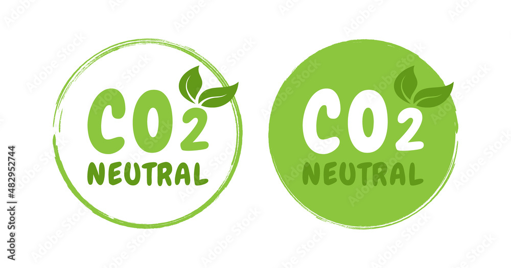 CO2 neutral labels. Zero carbon footprint, carbon emissions free, eco