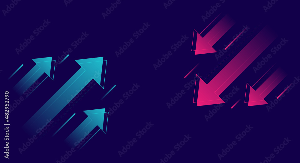 Up and down trend with arrows isolated on dark background. Stock exchange concept. Trader profit and loss. Vector illustration Up and down trend with arrows isolated on dark background. Stock exchange concept. Trader profit and loss. Vector illustration