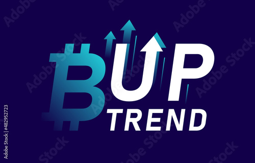 Bitcoin Up trend with arrows isolated on dark background. Stock exchange concept. Trader profit. Vector illustration