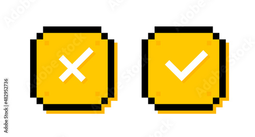 Check mark icons isolated on pixel box. Design concept for web and mobile apps. Vector illustration
