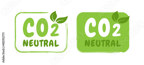 CO2 neutral labels. Zero carbon footprint, carbon emissions free, eco-friendly production. Vector graphic design