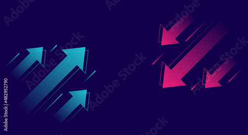 Up and down trend with arrows isolated on dark background. Stock exchange concept. Trader profit and loss. Vector illustration photo