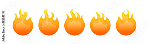 Fire flame cartoon style. Hot flaming ignition collection. Vector illustration graphic design