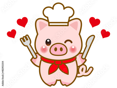 かわいいブタのコックさんのイラスト素材