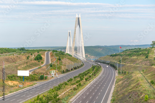 Konstfotografi Aerial Panoramic view of the Yavuz Sultan Selim Bridge or 3rd bridge in Istanbul, Turkey
