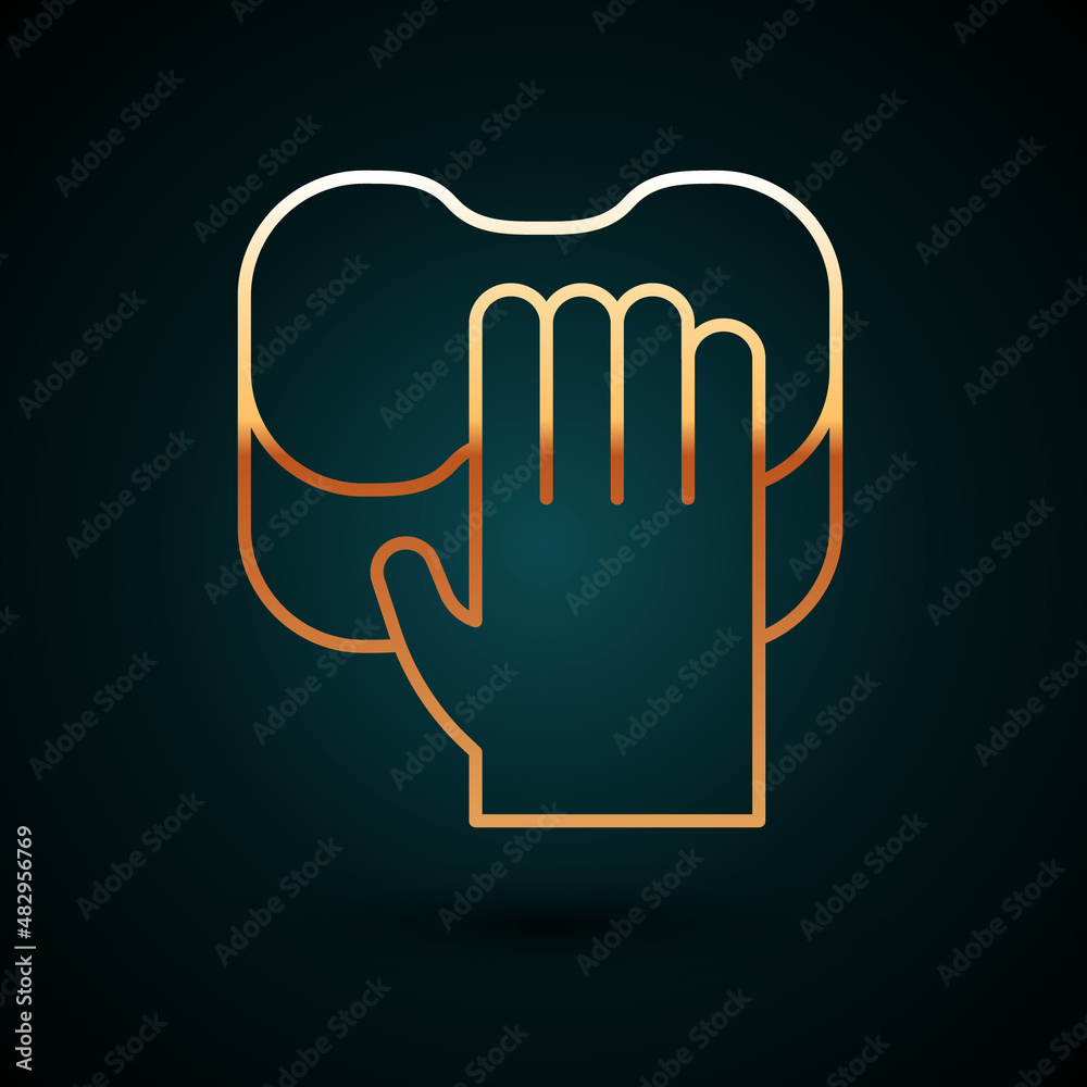 Gold line Cleaning service icon isolated on dark blue background. Latex hand protection sign. Housework cleaning equipment symbol. Vector Gold line Cleaning service icon isolated on dark blue background. Latex hand protection sign. Housework cleaning equipment symbol. Vector