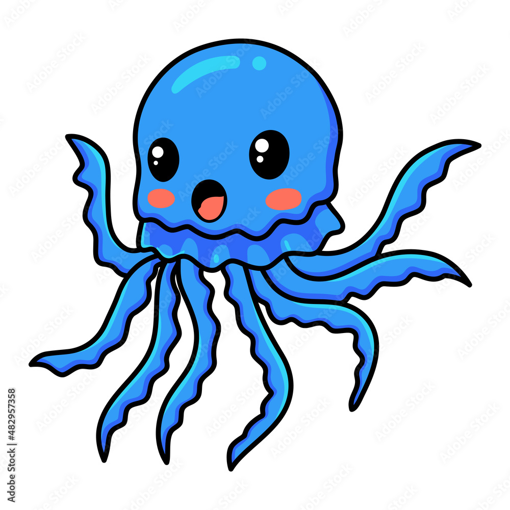 Cute blue little jellyfish cartoon Cute blue little jellyfish cartoon