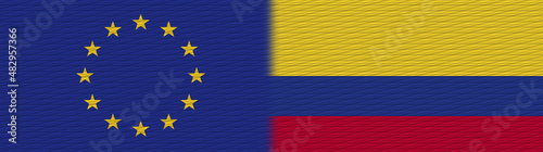 Colombia and European Union Europe Fabric Texture Flag     3D Illustration
