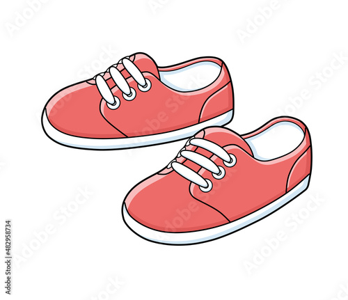 Red sneakers shoes isolated cartoon vector
