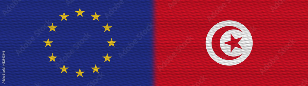 Tunisia and European Union Europe Fabric Texture Flag – 3D Illustration