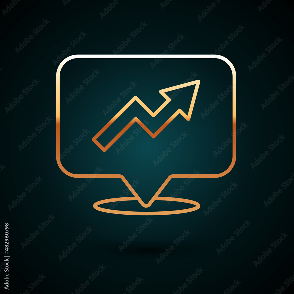 Gold line Financial growth increase icon isolated on dark blue background. Increasing revenue. Vector Gold line Financial growth increase icon isolated on dark blue background. Increasing revenue. Vector