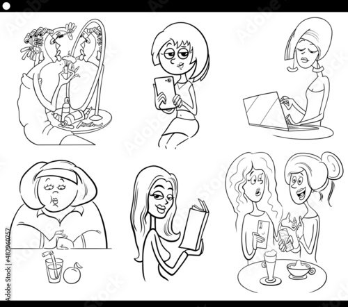 cartoon women comic characters set