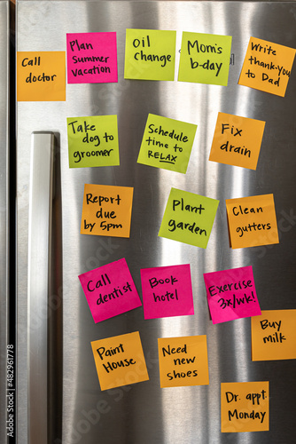 Refrigerator Door Full of Reminder Notes