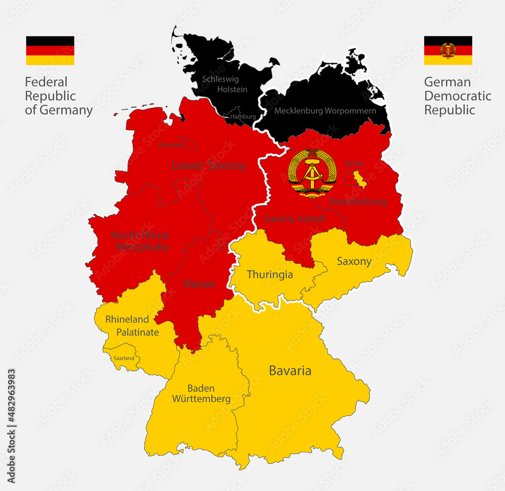 Map Of The Germany Map Divided On West And East Germany With Regions