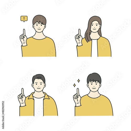 思いつく、提案する人のベクターイラスト　男女セット