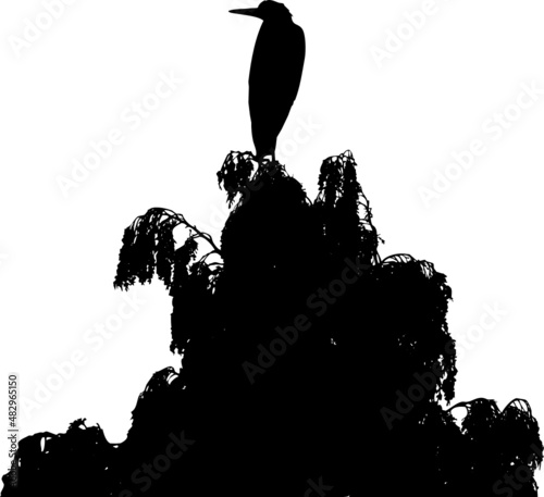 Héron cendré posé sur la cime d'un arbre dans la nature, vecteur sur fond transparent