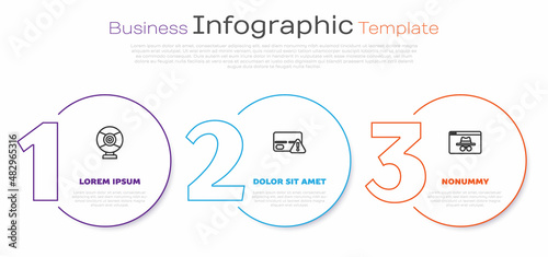 Set line Security camera, Credit card and Browser incognito window. Business infographic template. Vector