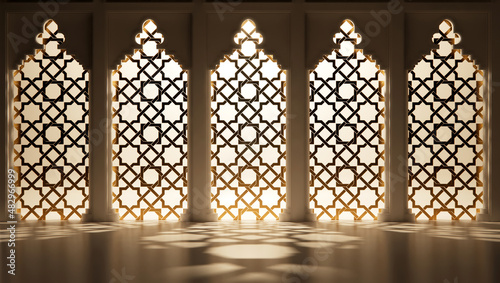 Islamic night light with window ornament scene photo