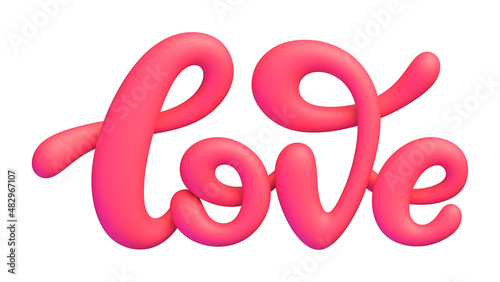Pink word Love 3d lettering isolated on white background. Cute creative design element for Happy Valentine's Day celebration. Vector illustration